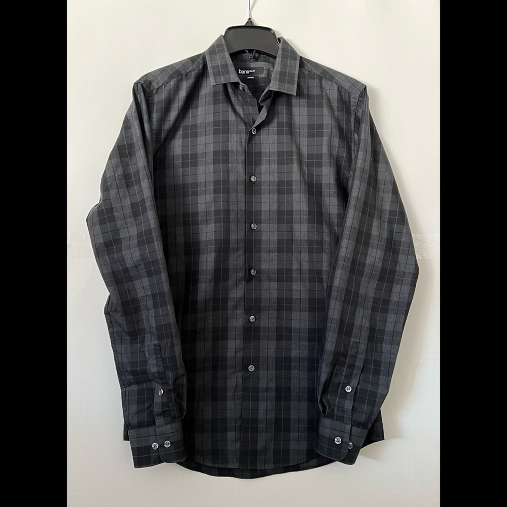 Bar III Slim Fit Stretch Button Down Shirt Size M Black/Gray